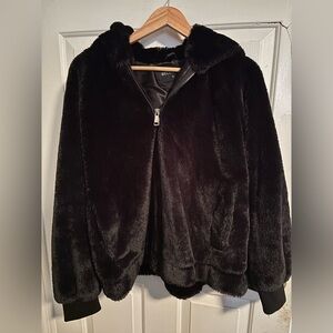 Bellivera Black Zip Up Faux Fur Hooded Jacket